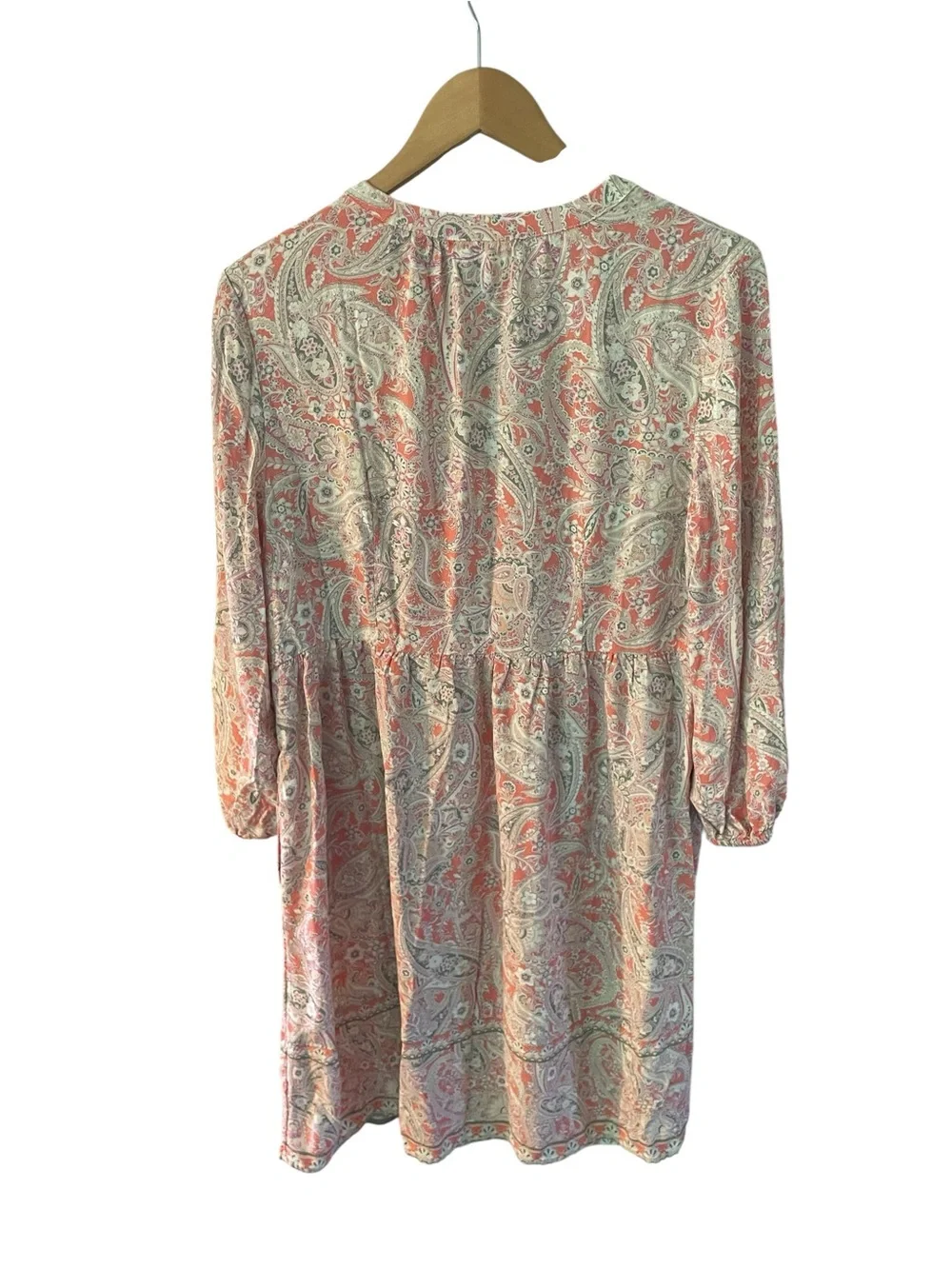 C50- J. Jill Coral and Cream Paisley Peasant Dress Medium